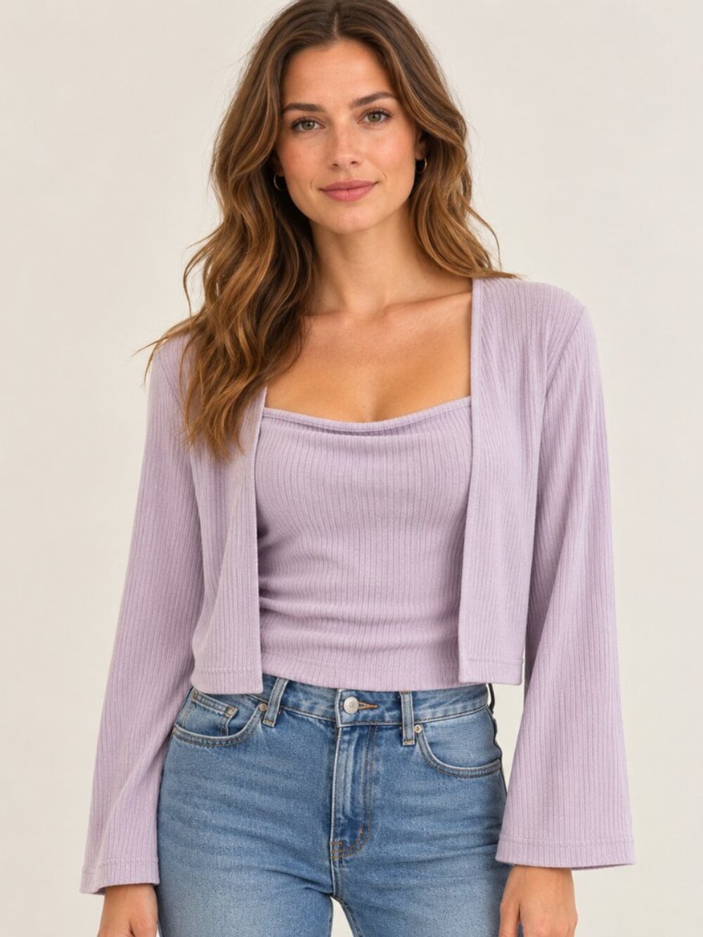 *NWT* OGL Soft Bell Sleeve Cropped Cardigan & Brami Set Taro Purple Size - M/L